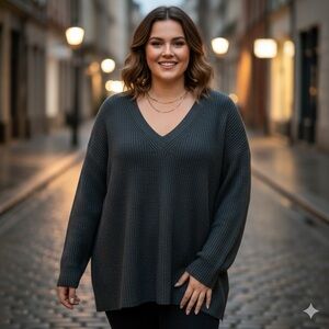 🔥❤️Vince Wide V-Neck Wool-Cashmere Knit Sweater in Dark Green Size 3XL🔥❤️